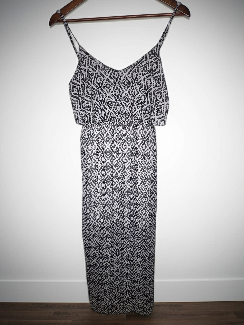 Delirious Los Angeles Geometric Print Spaghetti Strap Blouson Maxi Dress Sz M